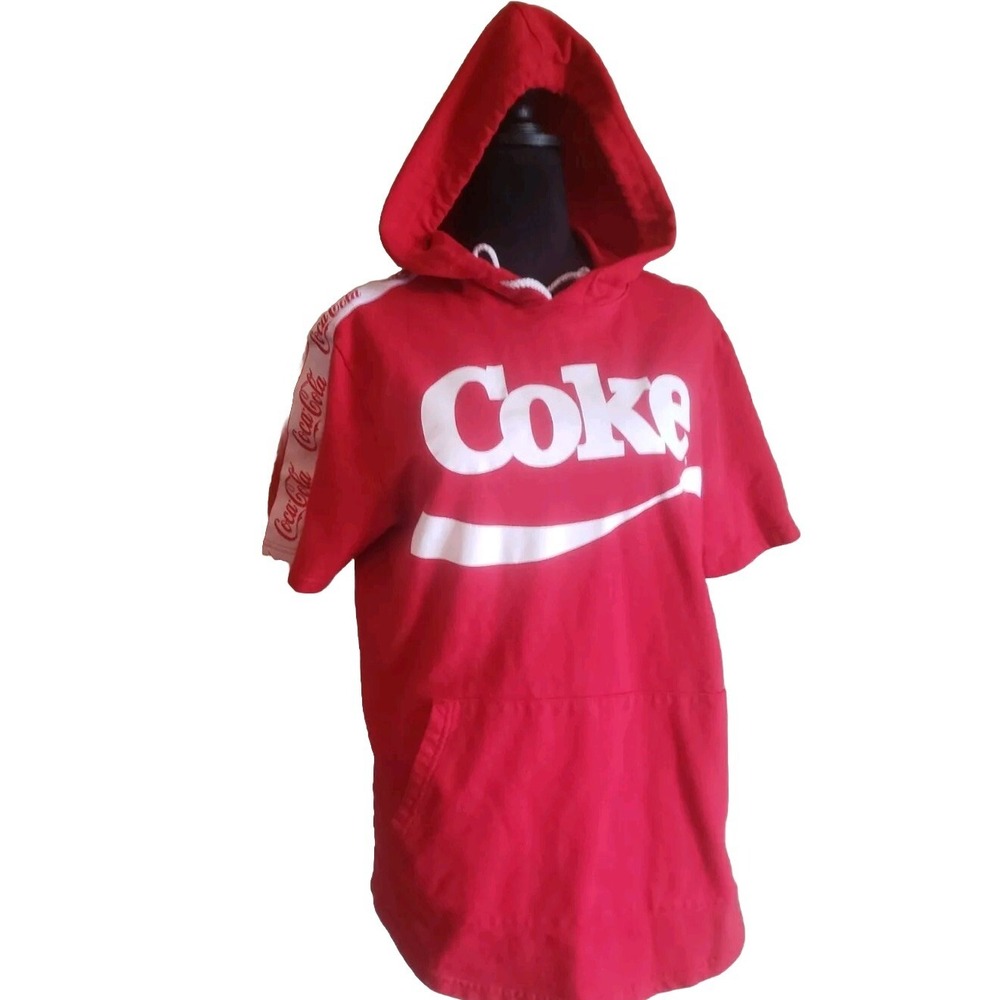 Sz Small Coca Cola Womens‎ Red Short Sleeve Coke Logo Hooded  Lightweight EUC
